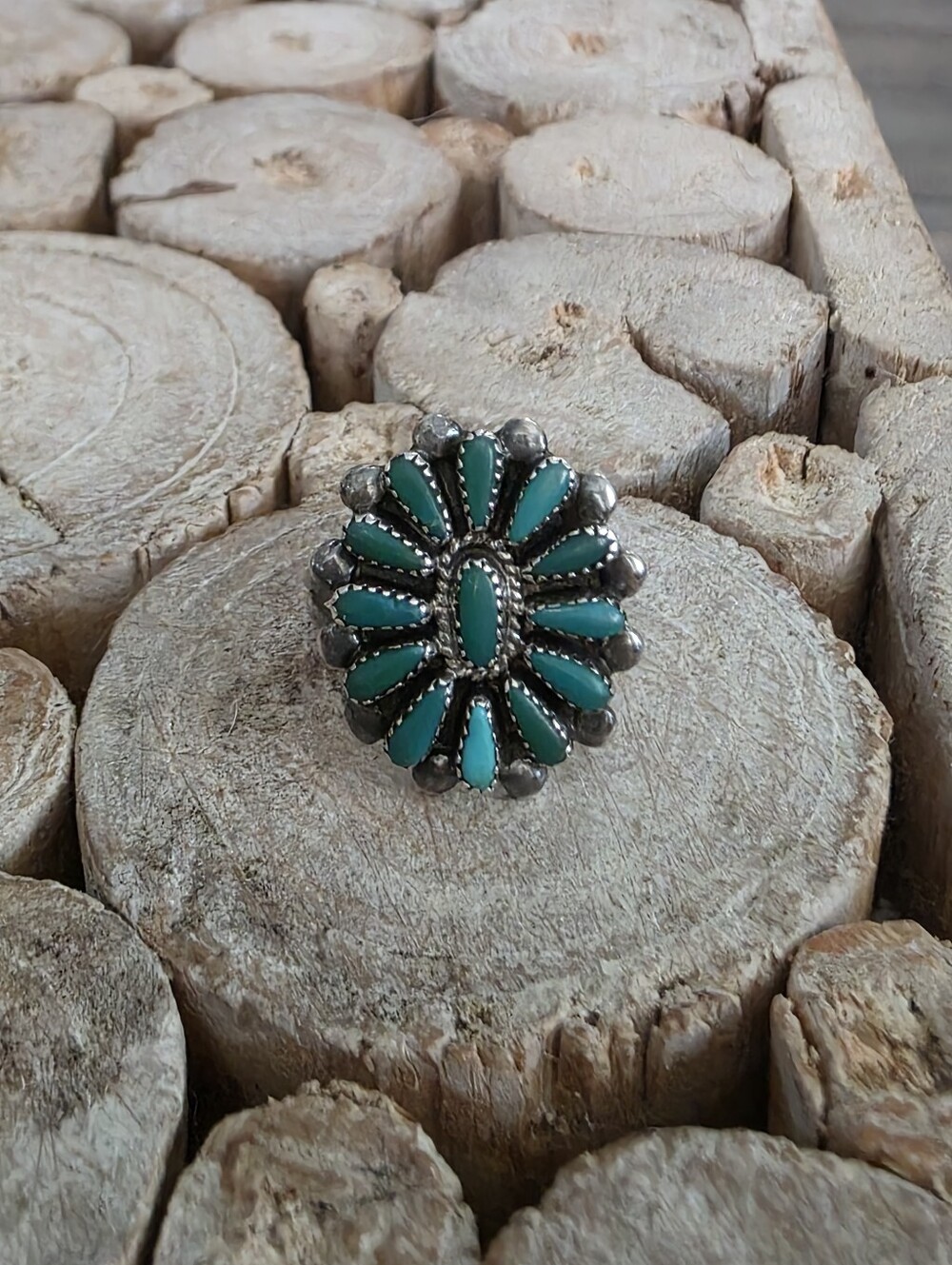Native American Sterling Silver Turquoise Ring - Size 7.5